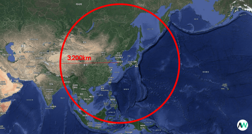﻿청주에서의 직선거리, 구글맵, 어웨어